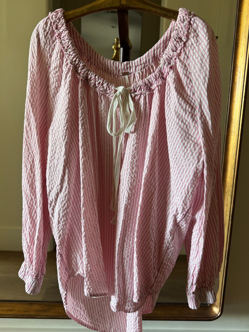 Free People Pink and White Striped top. Oversized fit. Very cute cut.